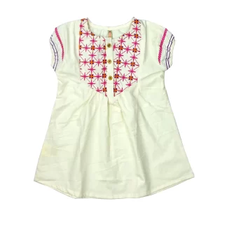 2-6 Years kids girl frock off-White(FO-GTP-026)